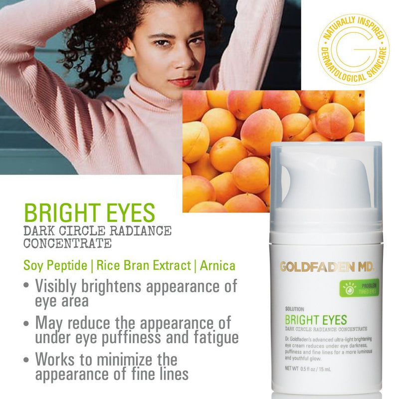 Bright Eyes Dark Circle Concentrate Brightening Eye Cream w/ Soy Peptide, Rice Bran Extract & Arnica | May Reduce Under Eye Darkness, Puffiness & Fine Lines for a More Youthful Glow 0.5 fl. oz. GOLDFADEN MD