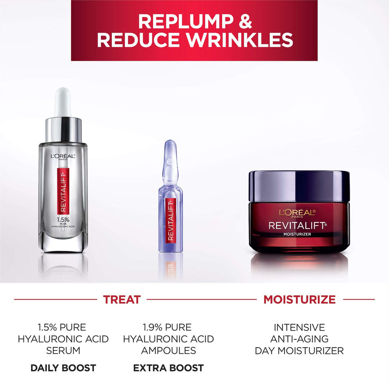 L'Oreal Paris Hyaluronic Acid Serum For Face with Vitamin C and Triple Power Face Moisturizer Revitalift Anti-Aging Skin Care Regimen Kit, Paraben and Fragrance Free, 2 count L'Oreal Paris