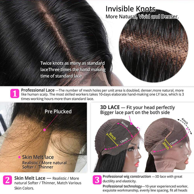 Wingirl HD Transparent 180% Straight Lace Front Human Hair Wigs 13x4Inch Lace Frontal Wig Pre Plucked with Baby Hair Remy Wig For Black Woman Natural Color (20inch, Natural Color) Wingirl