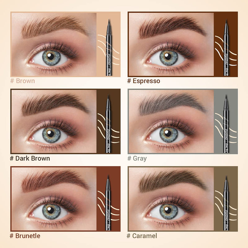 EYESEEK 6PCS Liquid Eyebrow Pencils, Light to Dark Brown Waterproof Eyebrow Makeup Kits with Precision Tips Applicator for Women and Girls EYESEEK