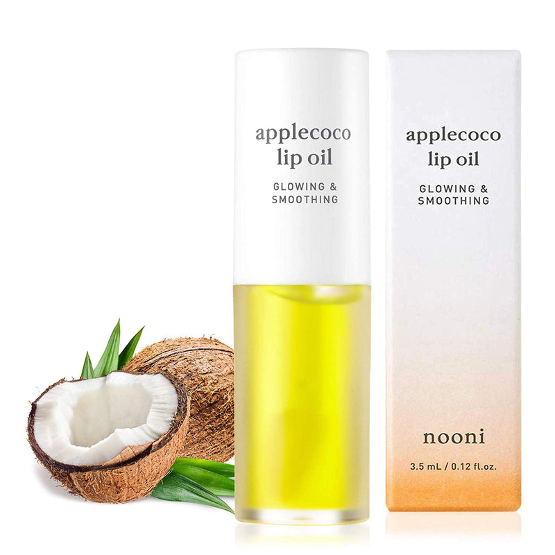 Nooni Korean Lip Oil - Applecoco | Moisturizing, Softening, and Smoothen Dry Lips with Coconut Oil, 0.12 Fl Oz NOONI