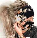 YBSHIN Boho Hair Bands African Buttons Headbands Floral Hair Wraps Turban Hair Scarfs Yoga Hair Wears Elastic Hair Bands with Printed Mouth Cover Headpieces for Women and Girls (Black Flowers) YBSHIN