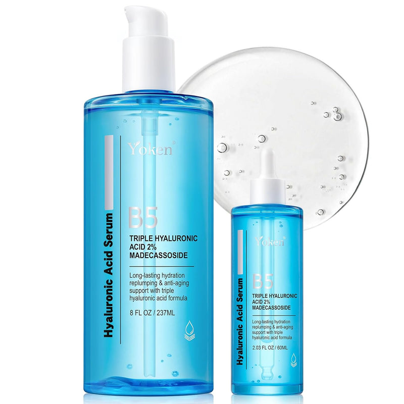 Yoken EWG Verified Hyaluronic Acid Serum for Face 8 + 2 fl oz, Vitamin B5 & Triple Pure Hyaluronic Acid 2%, Anti-aging Facial Serum for Fine Line Wrinkle Hydrating Serum Plump Dry Skin Fragrance-Free Infinity Warehouse