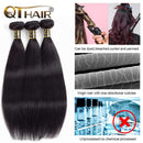 QTHAIR 12A Grade Brazilian Straight Human Hair Bundles with Closure(14" 16" 18"+14"Free Part Lace Closure,Natural Black) 100% Unprocessed Brazilian Virgin Hair Extensions for Black Women QTHAIR Store