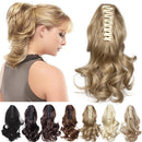 S-noilite Ponytail Extension Claw Clip Short Curly Wavy Thick Jaw Ponytails Pony Tail Hairpiece Clip in Hair Extensions Synthetic Fiber for Women 12 Inch Dark Brown & Sandy Brown S-noilite