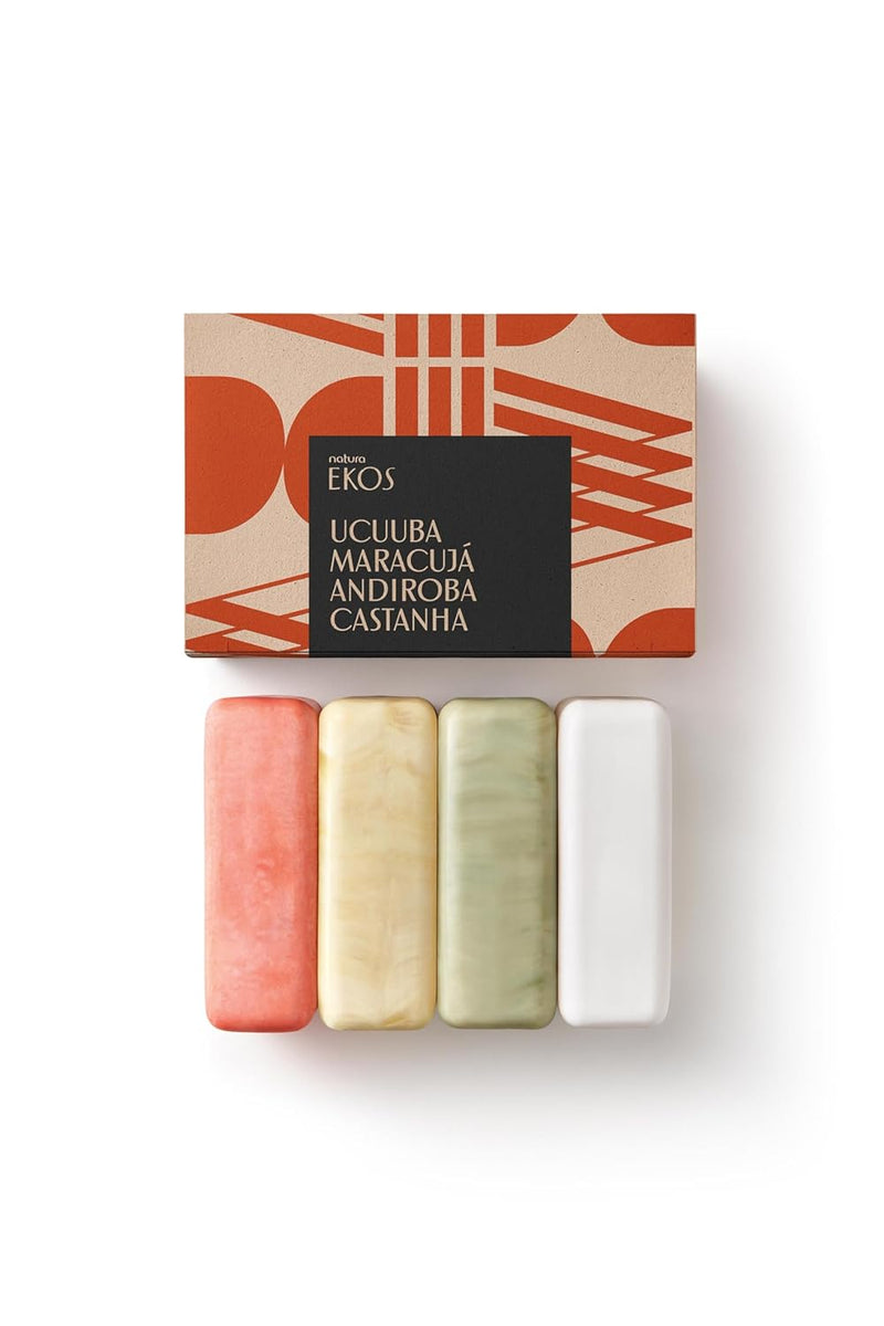 natura - Ekos Ucuuba, Castanha, Andiroba, Maracujá Bar Soap Set (4 Pack) - 1 Exfoliating Bar, 3 Other Bars - Vegetable Oils - Vegan Skin Care - Brazilian Beauty Secrets - Self Care - 3.5oz (100g) Infinity Warehouse