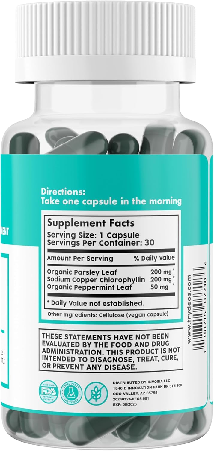 DEOS Internal Deodorant Supplement – Full Body Deodorizer for Gut Health, Skin Health, Detox & Digestion Support – Natural Odor Control Chlorophyll Pills for Head-to-Toe Freshness | 30 Capsules Infinity Warehouse
