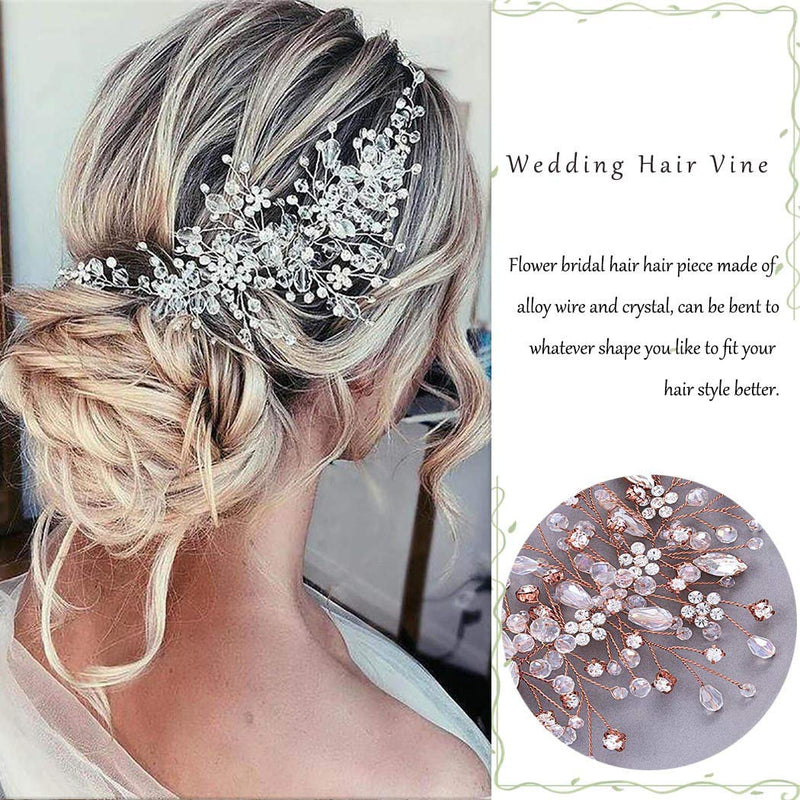 Aukmla Flower Bride Wedding Hair Vine Silver Crystal Bridal Hair Piece Rhinestone Hair Breath Accessories for Women and Girls(9.84 Inches) (Silver) Aukmla