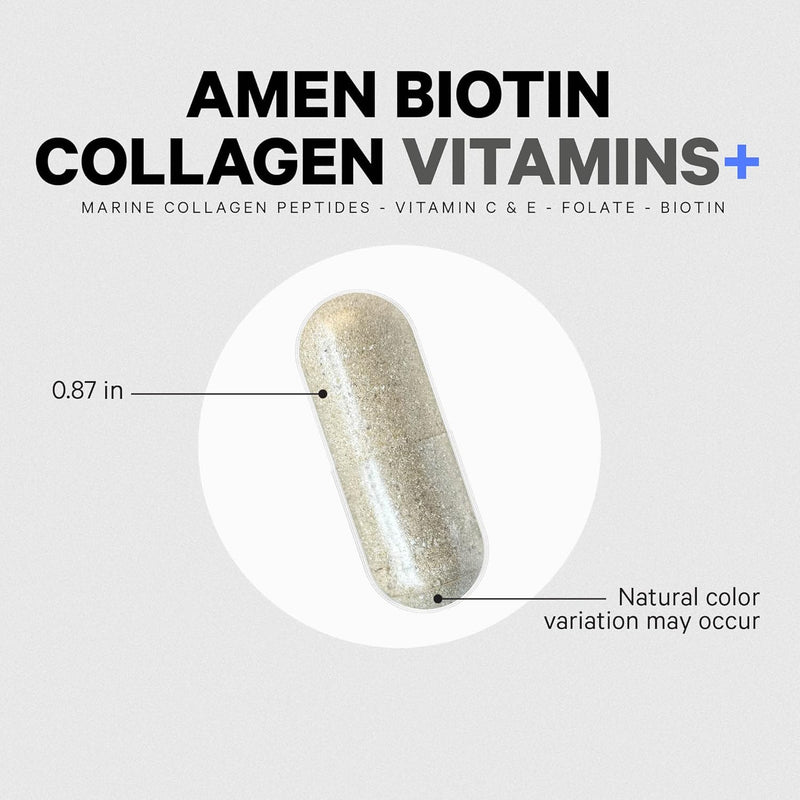 Amen Biotin Collagen Vitamins+ 10,000 mcg Biotin Supplement - Hydrolyzed Collagen, Vitamins C & E, Folate, Hyaluronic Acid, Keratin, MSM, Saw Palmetto - 3-Month Supply - Non-GMO - 90 Capsules Infinity Warehouse