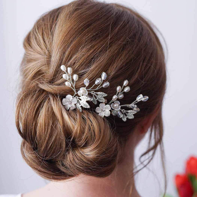 Asooll Bride Wedding Hair Pin Silver Flower Bridal Head Clip Rhinestone Crystal Headpiece for Women and Girls Asooll