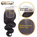 QTHAIR 12A Brazilian Body Wave Lace Closure Free Part 4×4 12inch Brazilian Body Wave Virgin Human Hair Swiss Lace Closure QTHAIR