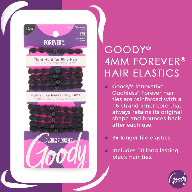 Goody Forever Ouchless Elastic Thin Hair Tie - 10 Count, Black - Medium Hair to Thick Hair - Hair Accessories for Women and Girls GOODY Store