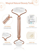 HANABEE Rose Quartz Facial Roller Jade Roller Gua Sha Facial Tools Face Roller and Gua Sha Massage Tool Body gua-sha Scalp Beauty Gift for Women Face Roller Massager (White Quartz) HANABEE