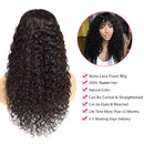 Water wave Human Hair Wigs with Bangs None Lace Front Wigs Human Hair for Black Women 150% Density Machine Made Brazilian Unprocessed Virgin Hair Wigs Natural Color (26 inch) Borchan