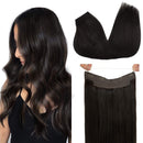 GOO GOO Hair Extensions Human Hair Dark Brown, 80g Halo Hair Extensions 18 Inch Straight Real Invisible Wire Hair Extensions Flip in Hidden Crown Hair Extensions with Transparent Line Hairpiece GOO GOO Store
