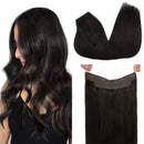GOO GOO Wire Hair Extensions Dark Brown, 95g 16 Inch Straight Hair Extensions Human Hair Layered Hair Pieces with Invisible Fish Line Wire Hair Extensions for Women GOO GOO