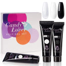 Poly Gel Nail Polish Set - Candy Lover Black White Clear 3 Popular Colors Nail Extension Gel Kit Enhancement Builder Gel, Quick Starter Soak Off UV LED 20g Tubes in Gift Box Candy Lover