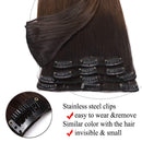 20 inch Rooted Clip in Remy Human Hair Extensions Ombre Black Brown for Women Seamless Light Balayage Clip on Real Hair Skin Weft Clip ins Highlighted 8pcs Hairpiece Short Straight Full Head Hair Weft Benehair