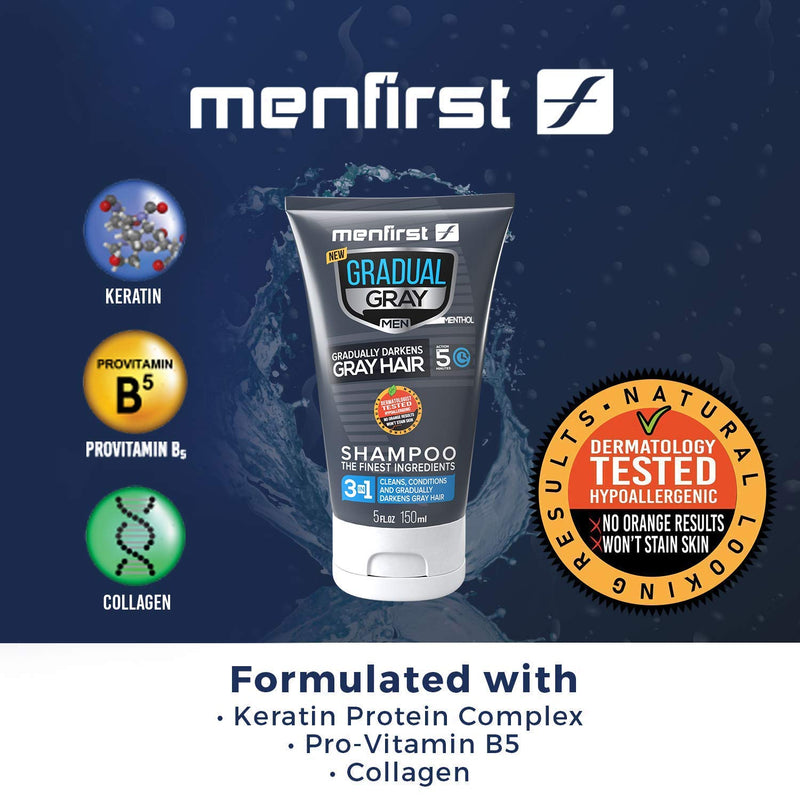 MENFIRST Gradual Gray 3-in-1 Hair Darkening Shampoo and Conditioner for Men, Gradually Reduce Grey and White Hair Color for Natural Looking Results MENFIRST