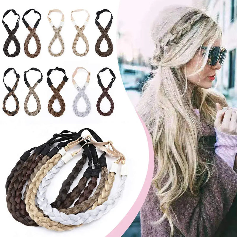 Hairro Synthetic Braided Hair Headbands Slim Three-strand Braid Plaited Hairpiece Elastic Stretch Fake Braid Hair Band for Women and Girls Fashionable Beauty Hair Accessory 9/10 Brown Hairro