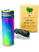 Vegan Biodegradable Bamboo Charcoal Dental Floss with Refillable Stainless Steel Rainbow Container | Extra Floss Refill | Natural Candelilla Wax | 33yds x2 | Peppermint | Eco Zero Waste Oral Care ME MOTHER EARTH