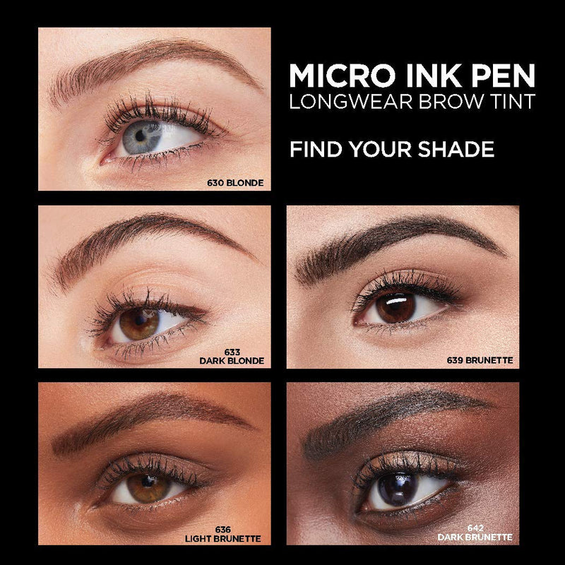 L'Oreal Paris Micro Ink Pen by Brow Stylist, Longwear Brow Tint, Hair-Like Effect, Up to 48HR Wear, Precision Comb Tip, Light Brunette, 0.033 fl; oz. L'Oreal Paris