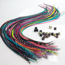 Feather Hair Extensions, 100% Real Rooster Feathers, Long Rainbow Colors, 20 Feathers with 20 Beads and 1 Loop Tool Kit, By Sexy Sparkles Feather hair Extensions