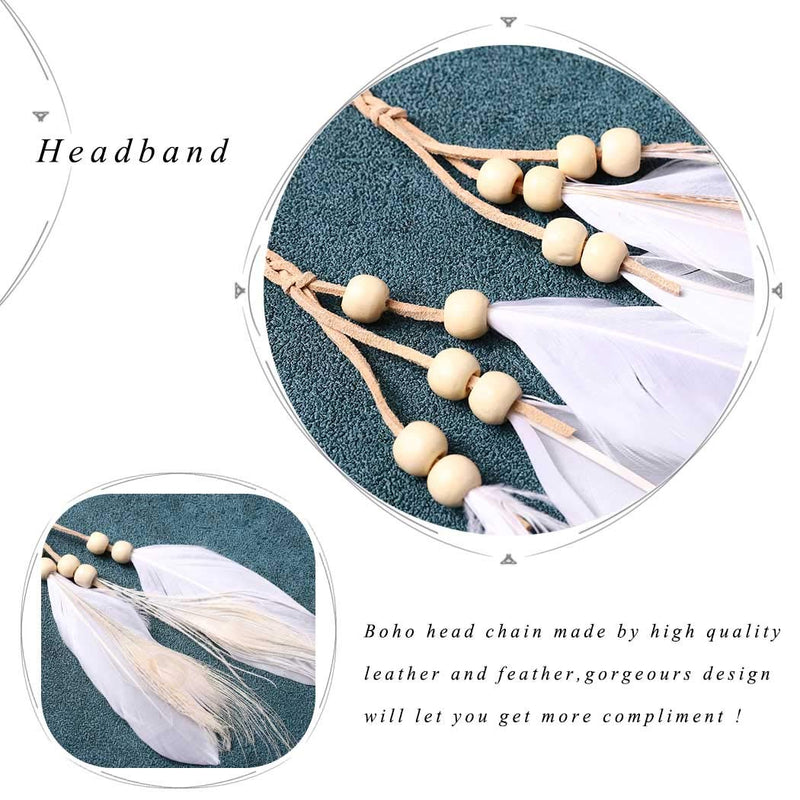 Nicute Boho Feather Headbands Peacoak Headpieces Festival Costumes Hair Accessories for Women and Girls (Beige) Nicute