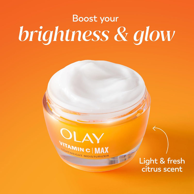 Olay Vitamin C MAX Face Moisturizer, Brightening Cream for Women, Hydrating, Evens Tone, Dark Spot & Hyperpigmentation Reduction, Glowing Skin Care - Niaciniamide, Peptides 1.7 Oz Infinity Warehouse