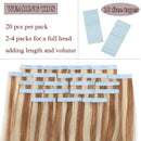 40 PCS Tape In Hair Extensions Real Human Hair Invisible Seamless Skin Weft Double Side Tape Remy Human Hair Balayage Natural Long Straight(20'',100g/40pcs,