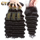 QTHAIR 12A Peruvian Loose Deep Wave Human Hair with Closure(16 18 20+14 Free Part Closure,Natural Black) Peruvian Loose Deep Wave Virgin Hair Weave with 4x4 Swiss Lace Closure with Baby Hair QTHAIR Store