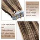 Tape in Human Hair Extensions Highlighted Brown Blonde 20pcs 30g 12 inch Long Remy Hair Seamless Double Sided Tape on Rooted Skin Weft for Women 12inch Medium Brown & Dark Blonde Benehair