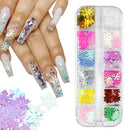 12 Colors Christmas Nail Art Glitters Snowflakes Nail Sequins 3D Nail Art Decals Holographic Laser Nail Flakes Stickers Acrylic Nails Design Glitter Xmas Nail Art Supplies Decorations KANGM
