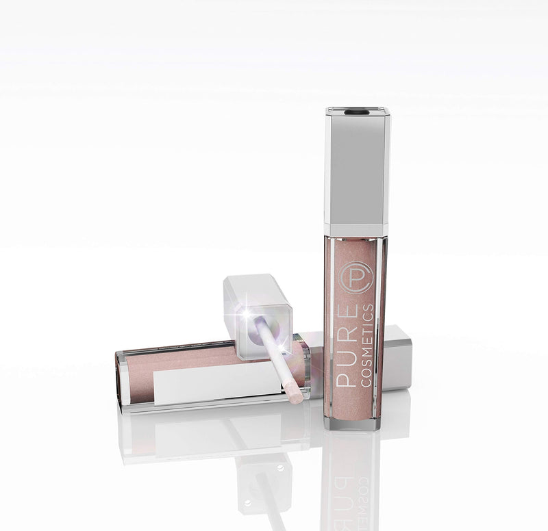 Pure Cosmetics Lip Gloss, Nude Beach - .30 fl oz. / 9ml - LED Applicator with Mirror - Hydrating & Ultra-Moisturizing Jojoba Oil, Sweet Almond Oil & Vitamin E - Natural Based Formula Pure Cosmetics