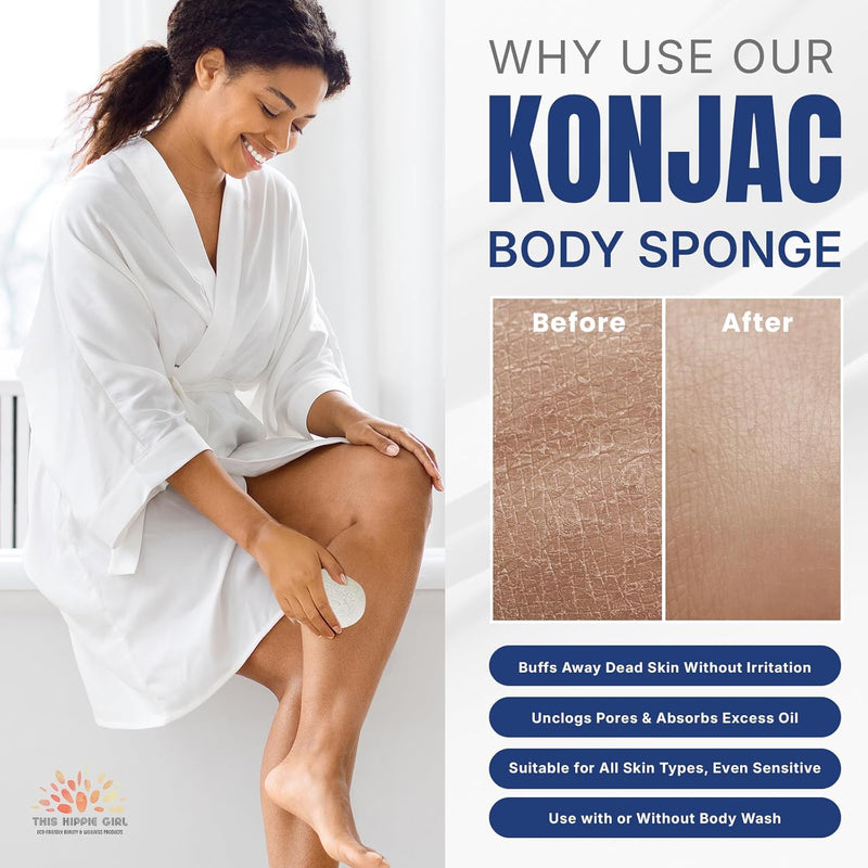 Roote Ritual Konjac Body Sponge – 100% Natural Exfoliating Shower Sponge for Sensitive Skin – Gently Deep Cleanses, Earth-Friendly Loofah, Biodegradable, Vegan – for Women, Men (Natural White) Infinity Warehouse