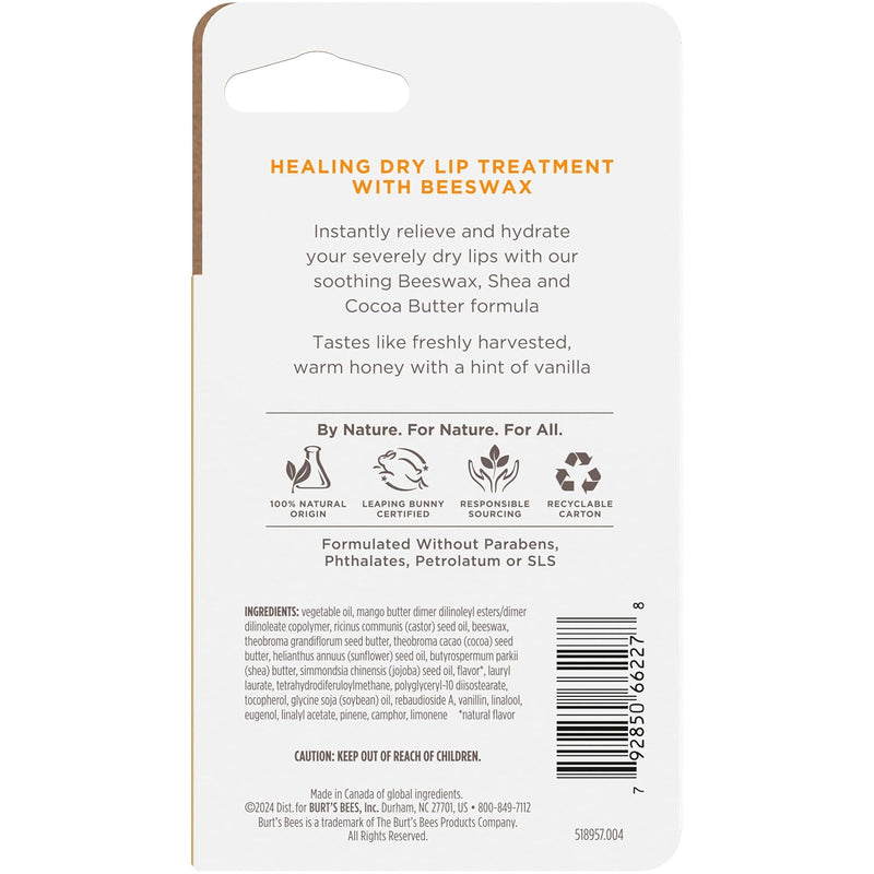 Burt's Bees Rescue Lip Relief, Honey Vanilla, Hydrating Lip Balm for Dry Cracked Lips, with Responsbily Sourced Beeswax and Shea Butter, 100% Natural Origin, 1 Squeezy Tube, 0.35oz Infinity Warehouse