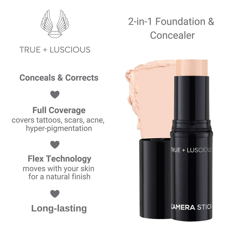 Camera Stick Foundation by True + Luscious - Full Coverage Cream Foundation - Non-Comedogenic & Hydrating Formula - Vegan, Paraben Free, & Cruelty Free - 0.49 oz (Shade 2: Warm Beige) True + Luscious Store