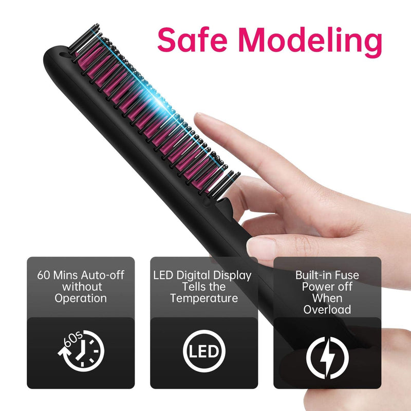 Prizm Hair Straightener Brush, Negative Ion Enhanced Hot Straightening Brush, 30s Fast Heating for Smooth, Frizz-Free and Shine hair, Anti Scald, Temp Lock, LCD Display, Portable for Home & Travel Prizm