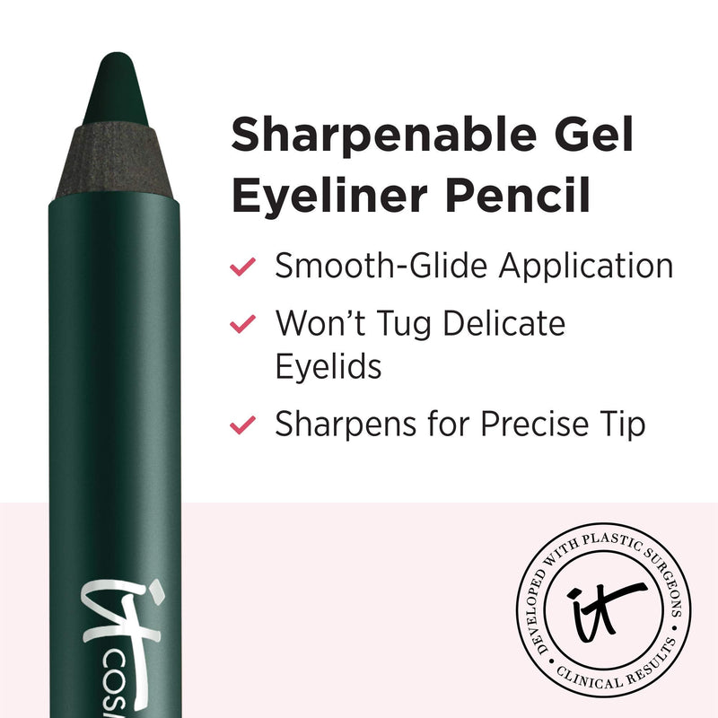 IT Cosmetics Superhero No-Tug Gel Eyeliner, Mystic Emerald - Enchanted Deep Green - Waterproof, Blendable Formula - Sharpenable Pencil - 0.042 oz It Cosmetics