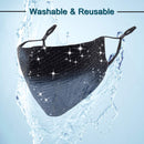 Sparkly Mesh Face Mask Reusable Face Bandanas Decorative Halloween Nightclub Costume Party Masks for Women (Black + Blue) Auriviz