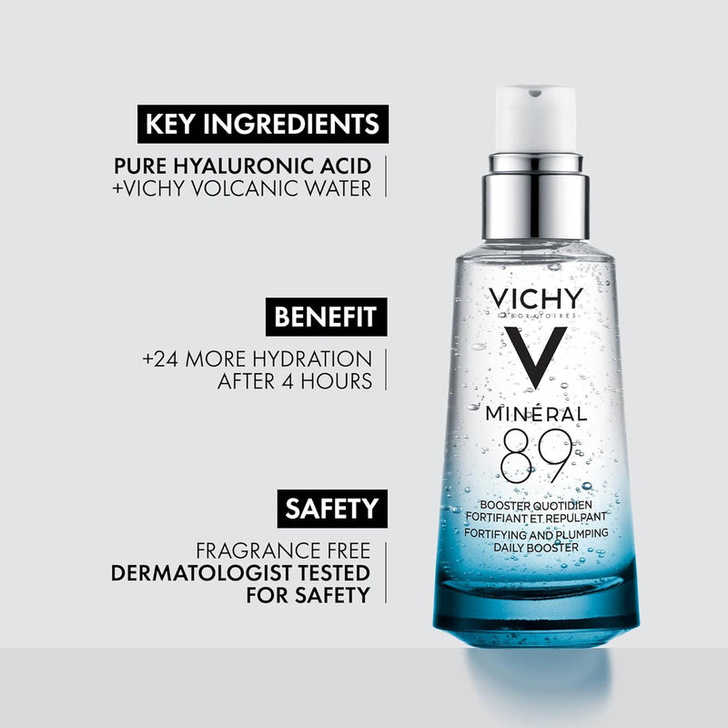 Vichy Mineral 89 Booster, Pure Hyaluronic Acid Serum for Face with Volcanic Mineral Water for Skin Barrier Repair, Plumps & Hydrates, Lightweight Moisturizing Gel, Oil-Free, Non-Sticky Infinity Warehouse