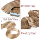 Wavy Tape in Hair Extensions 100g 40cps 100% Human Hair Body Wave 22 inch Dark Blonde Long Soft Remy Hair Skin Weft Seamless Invisible Double Side Tape