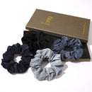 Silk Satin Scrunchies Women Hair Ties - Ivyu Big Scrunchy Ponytail Holder No Crease Hair Bands Soft Elastic No Hurt Your Hair for Vsco Girl Women Black Gray Dark Blue Light Blue Ivyu Store