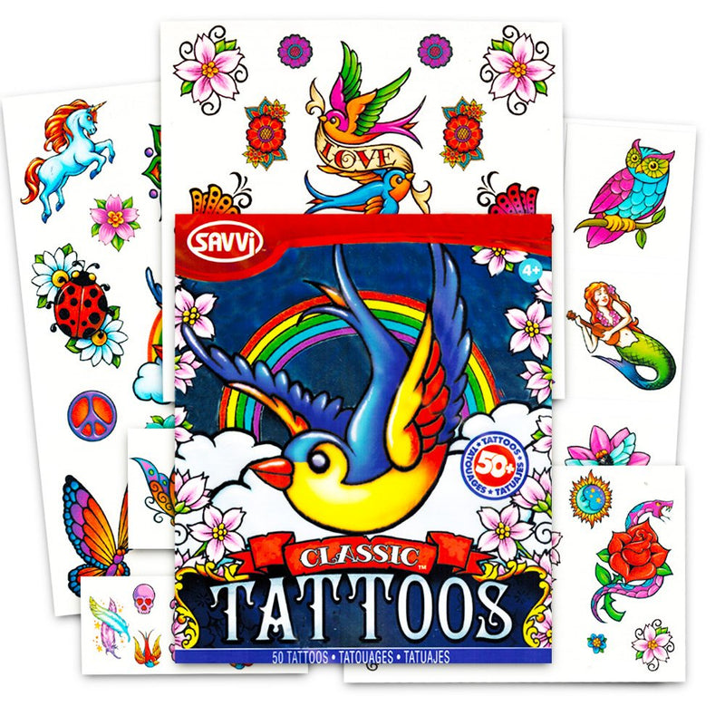 Set of 50 Temporary Tattoos, Classic Savvi