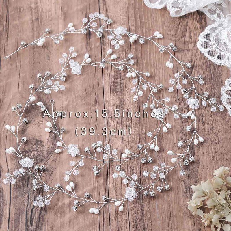 Yean Bride Crystal Wedding Hair Vine Pearl Bridal Long Headband Hair Accessories for Women and Girls (Silver) Yean