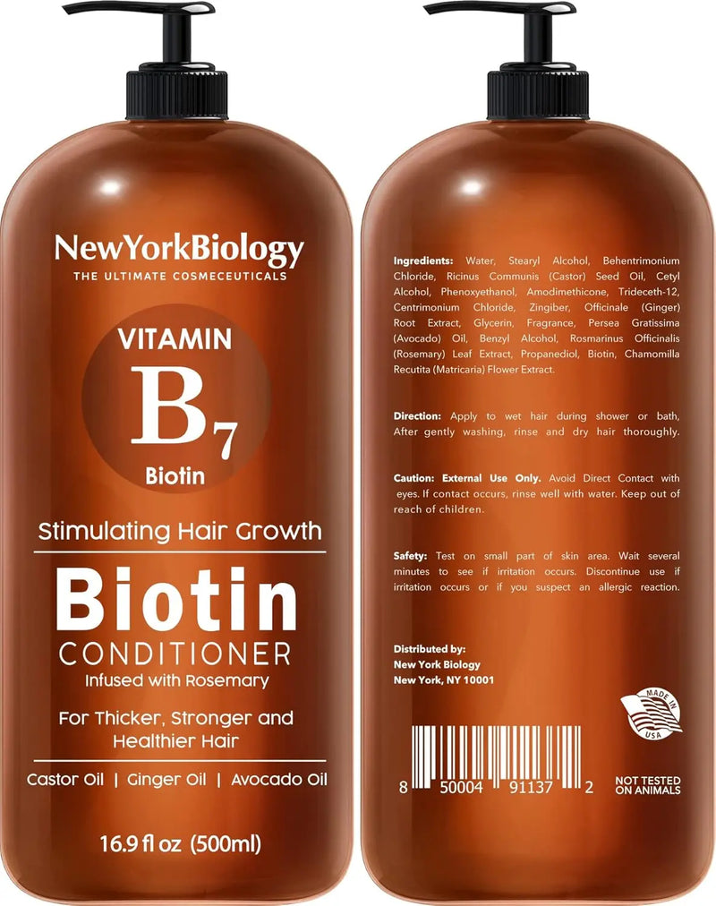 New York Biology Biotin Shampoo and Conditioner Set for Hair Growth and Thinning Hair - Thickening Formula for Hair Loss Treatment - For Men & Women - Anti Dandruff - 16.9 Fl Oz Infinity Warehouse