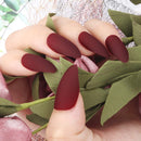 24PCS Matte False Nail Press on Acrylic Fake Nails Pure Color Full Cover Ballerina Professional Nail Art Set with Nail File, Stickers, Wooden Stick (Dark red) Yokilly