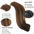 GOO GOO Human Hair Extensions Clip in Balayage Dark Brown to Chestnut Brown 16 Inch 120g 7pcs Remy Clip in Hair Extensions Real Natural Hair Extensions Straight Thick GOO GOO Store
