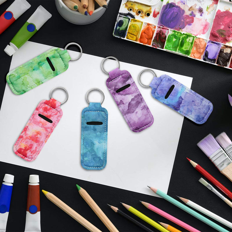 Beautyflier Clip-on Sleeve Chapstick Pouch Keychain Lipstick Holder Elastic Lip Balm Holder Travel Accessories (Style H (5 PCS)) Beautyflier