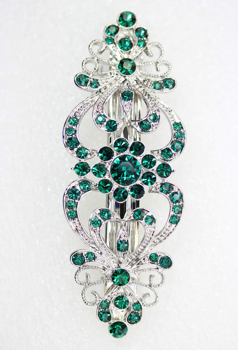 Faship Gorgeous Green Crystal Hearts And Floral Hair Barrette Faship